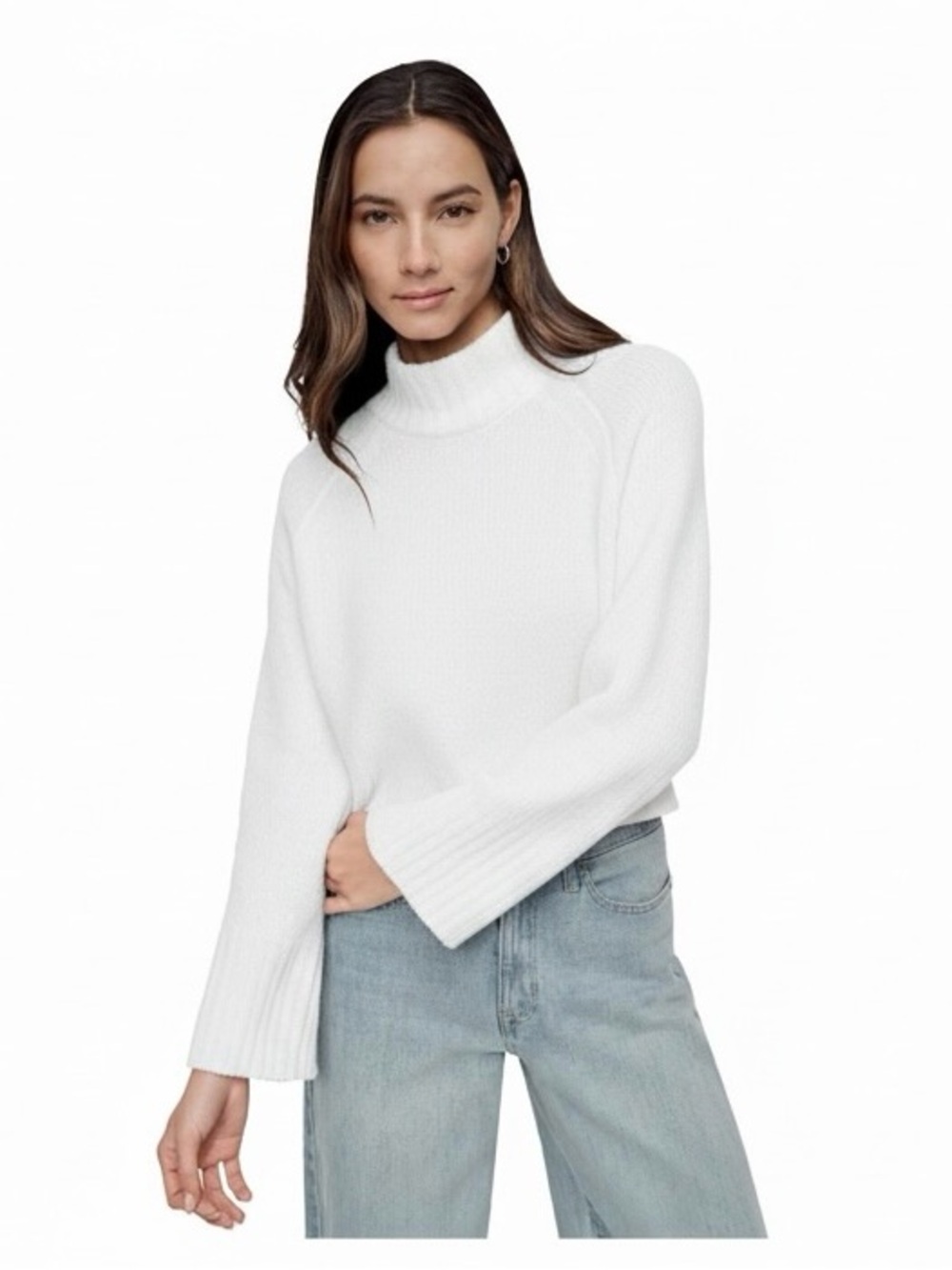 DKNY Jeans Cropped Mock Neck Chenille Sweater, Size S